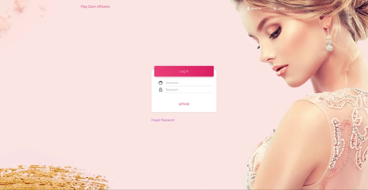 Screenshot of the Play Glam Affiliates website