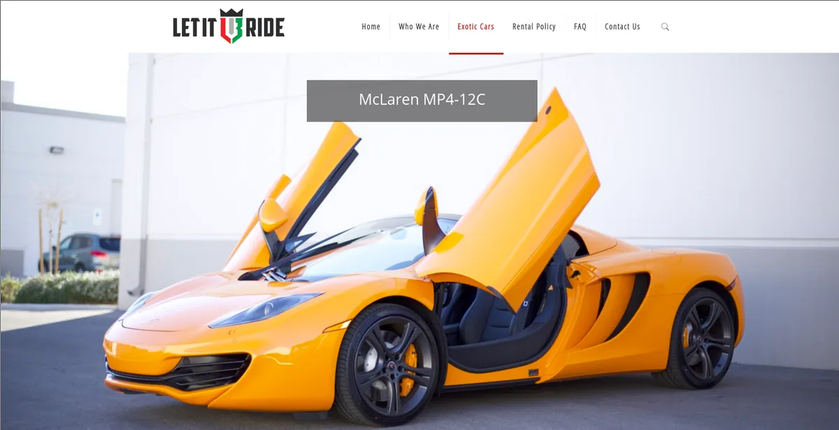 Screenshot of the Let It Ride Exotic Cars website